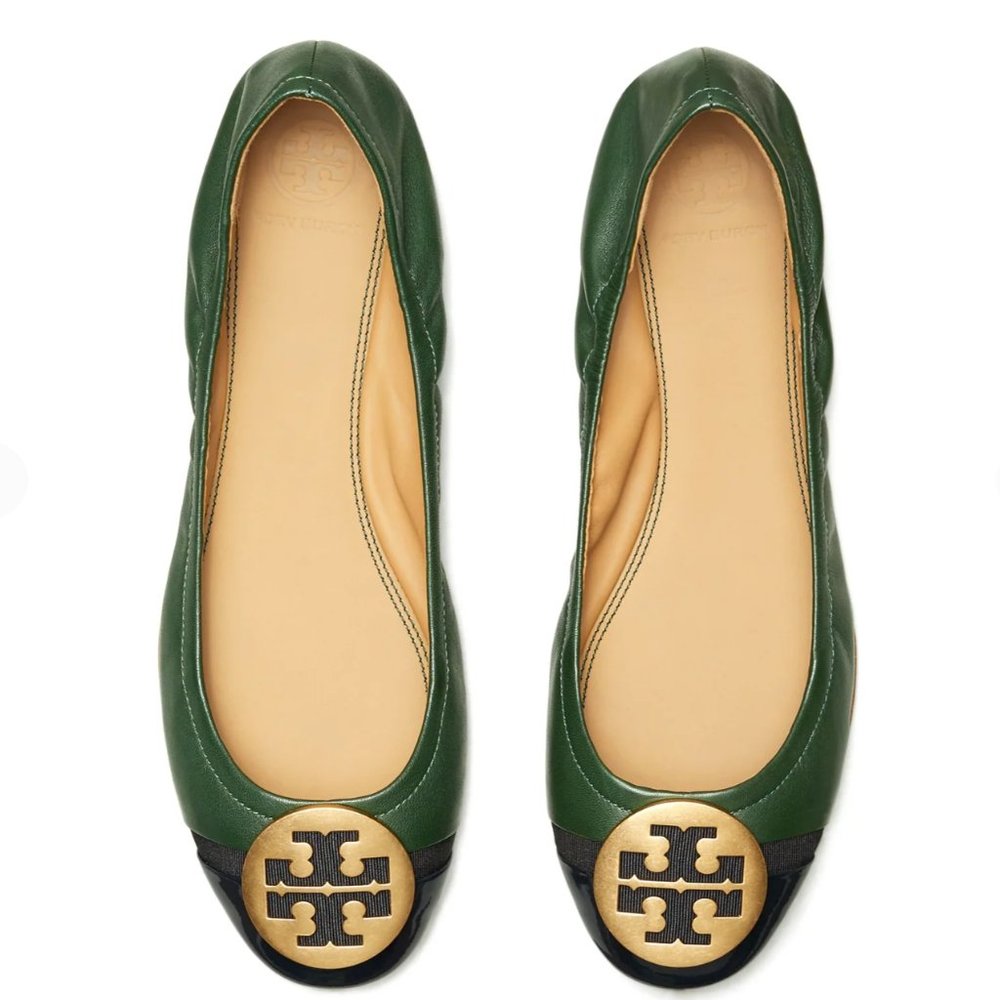 Tory Burch Minnie Cap Toe Flats Green 8.5